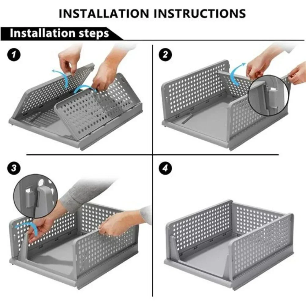 Stackable Folding Plastic Drawer Organizers Closet Storage Bins 4 Pack
